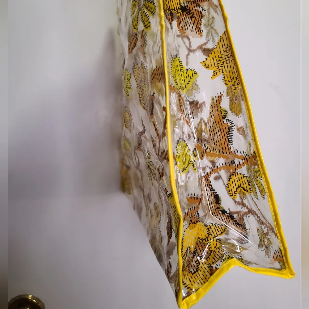 Vintage 70s vinyl tote beach bag/ book tote yellow flowers - Picture 3 of 5